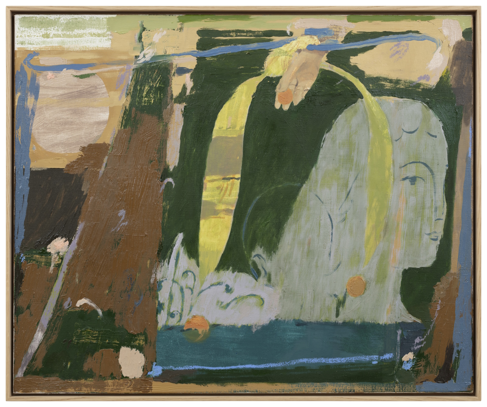 Kristo Saarikoski, Hiljaista haaveilua ja kolikonheittoa, 2024, Öljy ja akvarelli kankaalle, k 64 cm x l 76 cm, kehystetty. Kuva: Angel Gil