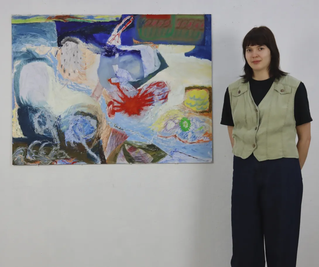 Kaisla Kujanpää. Force majeure, 2026, 90 cm x 120 cm, sekatekniikka levylle. Kuva: Virppi Sysilehto