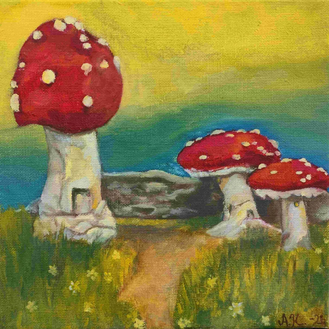 Hamlet on a hot and humid dawn, 2026, 19x 19cm, öljy kankaalle